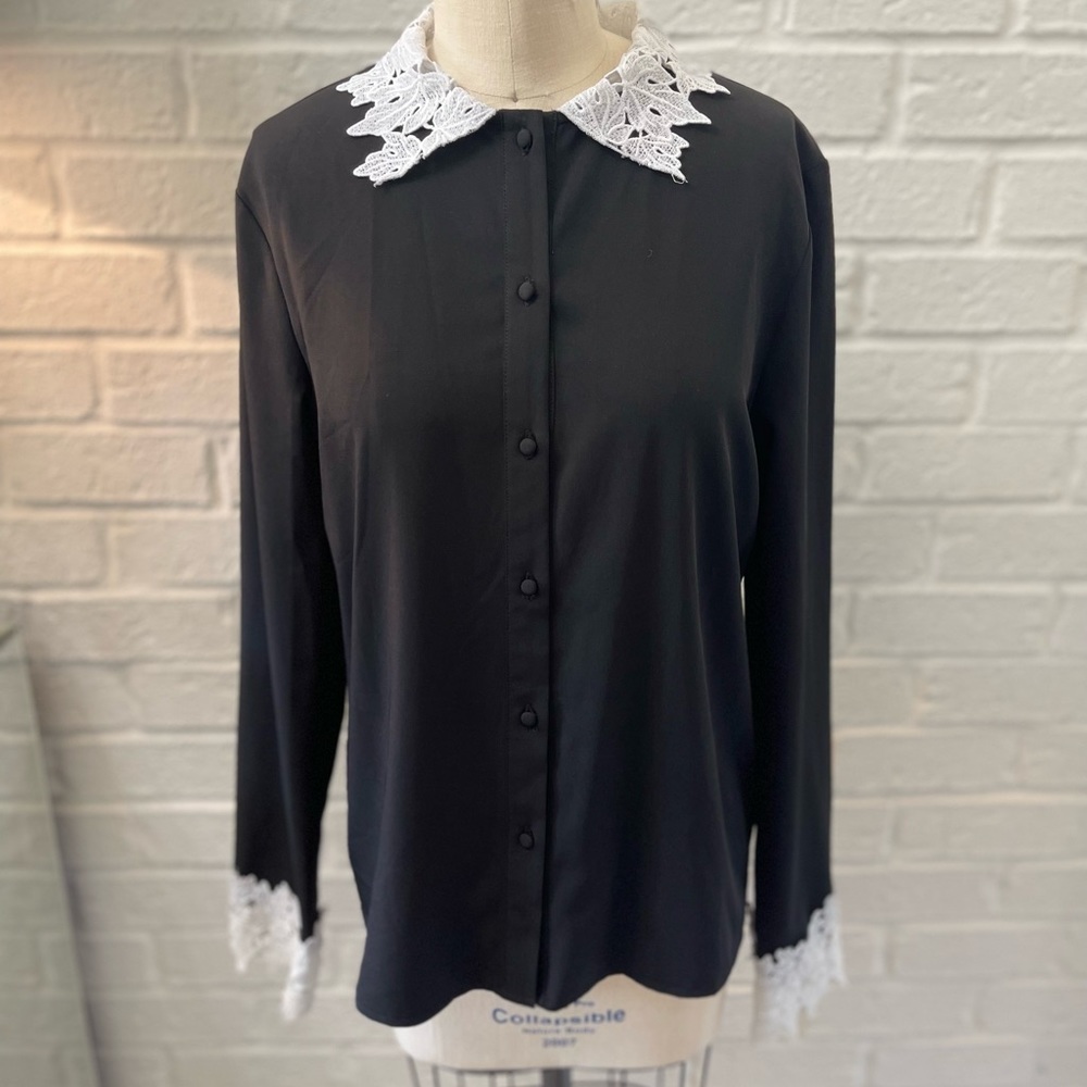Black and white lace work blouse
